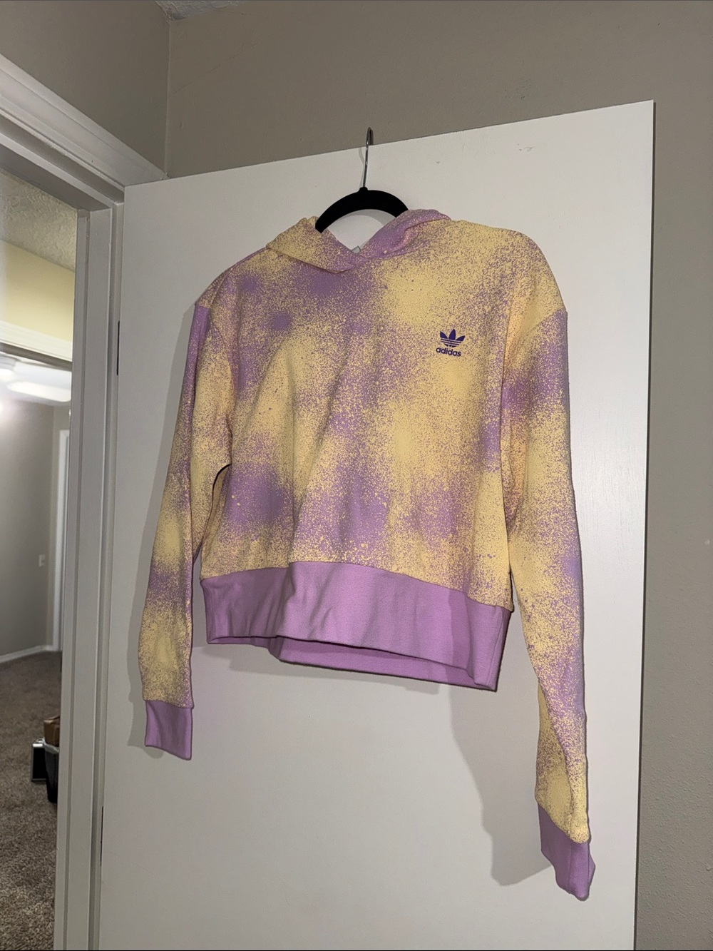 adidas Womens Lavender & Yellow Tie-Dye Hoodie Sweatshirt